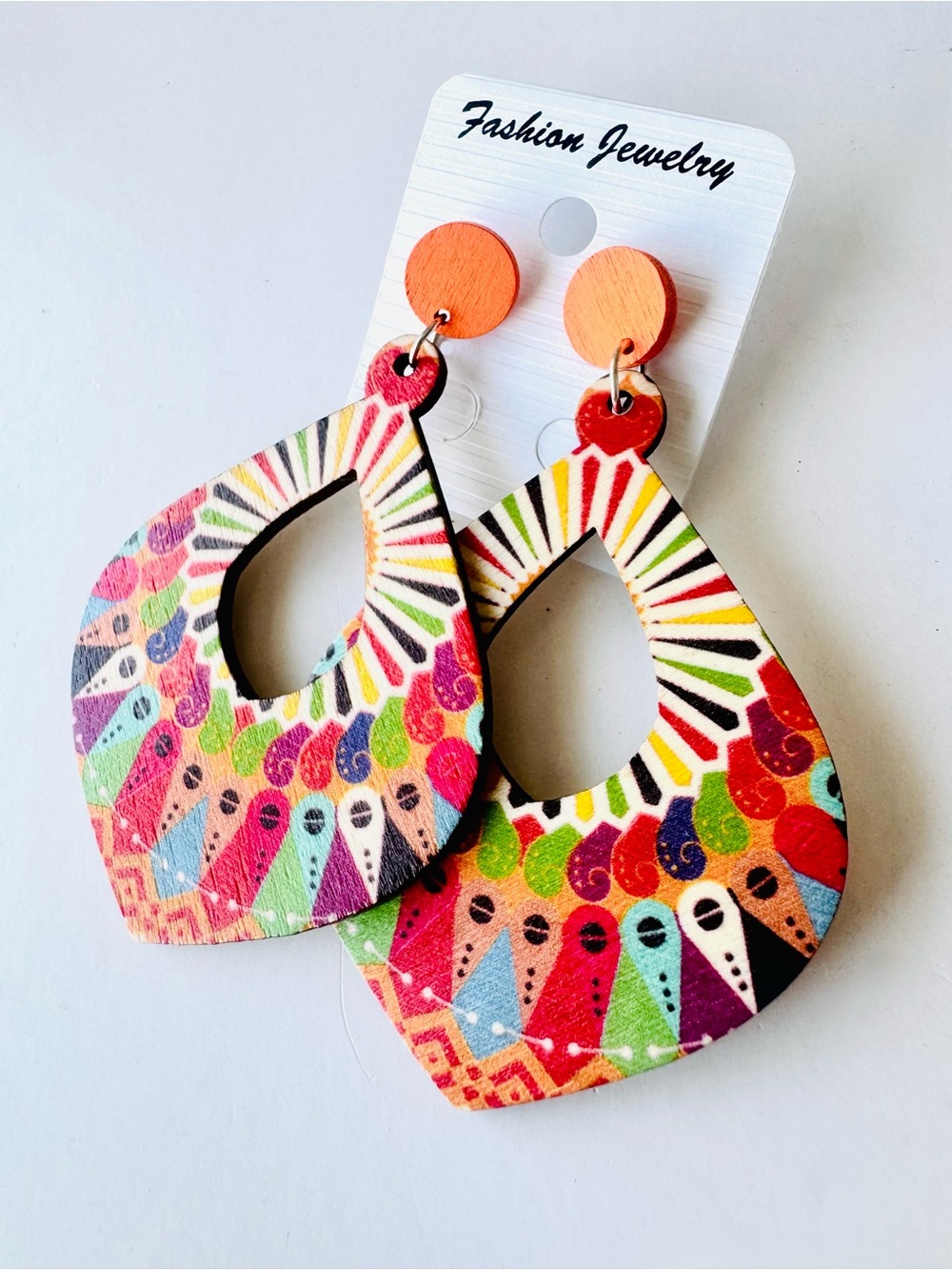 Colorful Boho Wooden Teardrop Earrings